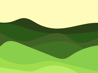 Landscape with green wavy hills in a minimalist style. Wavy meadows and hills. Design for posters and banners, booklets and promotional products. Vector illustration