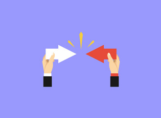 Conflict of interest. Business concept. arrows against each other. Vector illustration flat design. 