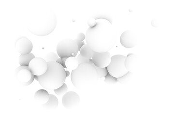 Snow white balls 3d illustration. Realistic dynamic spheres background