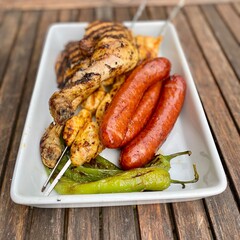 grilled sausages with vegetables