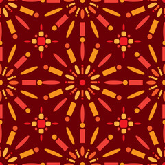 Seamless African Shweshwe Design Patter in Red and Orange for Fabric and Textile Print