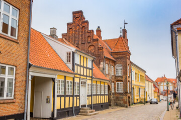 Fototapeta na wymiar Colorful old houses in the historic center of Viborg, Denmark