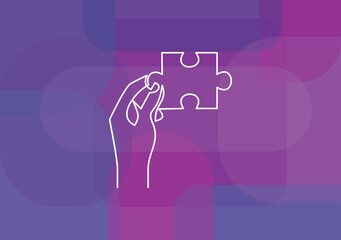 Hand Holding a Piece of Puzzle vector icon in meaning Finding Solution- continuous line drawing