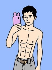 Fototapeta premium cute man cartoon on blue background