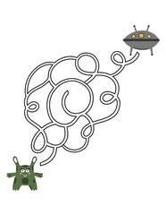 Children maze in cartoon style on white background. Space game for kids.
