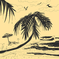 Vector Illustration Tropical Beach Sketch