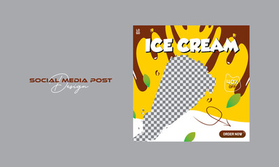 Ice cream social media banner post design template for food promotion or illustration food menu