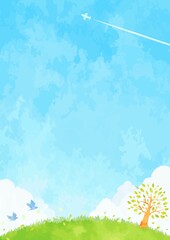 青空と樹木の風景イラスト