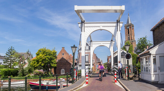 Panorama of the historic white bridge in Loenen aan de Vecht, Netherlands
