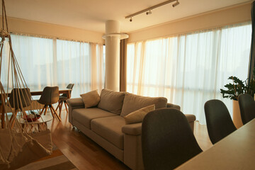 Modern living room interior design in flat.