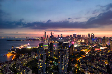 Fototapeta premium Aerial photography of the beautiful coastal city Qingdao