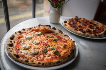 Margherita cheese and pepperoni pizza