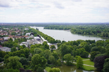 Fototapeta premium Panorama of the city of Hanover, from the approximately 90 meter high town hall tower, Hanover, Germany.