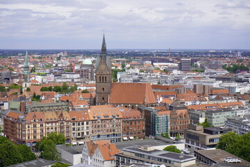 Fototapeta na wymiar Panorama of the city of Hanover, from the approximately 90 meter high town hall tower, Hanover, Germany.