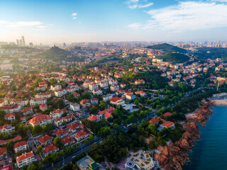 Obraz premium Aerial photography of the beautiful coastal city Qingdao