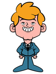 Obraz premium Cartoon illustration of businessman wearing formal suit with standing pose, best for mascot, decoration, and sticker with business themes