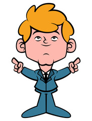 Cartoon illustration of businessman wearing formal suit with winning pose, best for mascot, decoration, and sticker with business themes