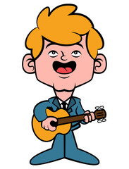 Cartoon illustration of Man wearing formal wear singing while playing acoustic guitar at wedding ceremony, best for mascot, sticker, decoration, and ornament of wedding invitation card