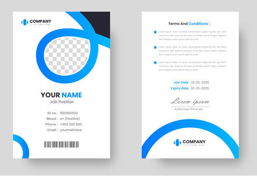 corporate modern and clean professional Company employee id card design template with blue color.