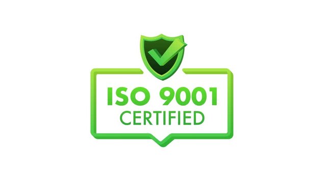 ISO 9001 Certified badge, icon. Certification stamp. Flat design Motion graphics 4k