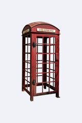 Obraz premium Old telephone booth in isolated on white background clipping path include. Traditional phone box