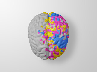 Creative Human brain on white background, 3d Rendering Image.