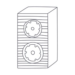 Audio speaker,loudspeaker. Musical equipment. Outline doodle. Black and white vector illustration isolated on white background