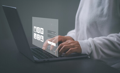 Young businesswoman doing password login,cyber security online