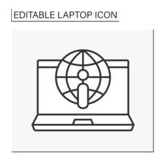 Computer line icon.Global network. Place for international communication. Laptop concept. Isolated vector illustration. Editable stroke