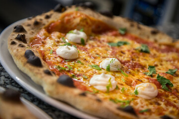 Margherita and honey creme fraiche pizza