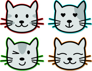  Funny doodle animals. Kittens in cartoon style for T-shirt and apparels graphic vector Print