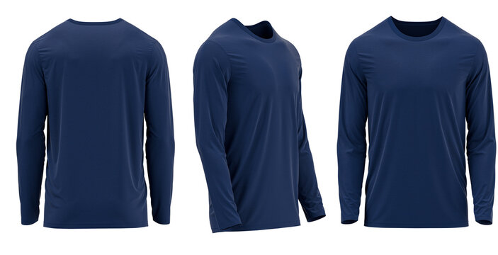[ Navy Color ] T-shirt Long Sleeve Round neck. 3D photorealistic render