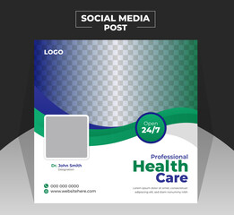 Modern Professional medical healthcare service social media post ads design template. Creative Clinic or hospital advertising flyer poster