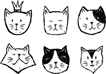 Funny doodle animals. Kittens in cartoon style for T-shirt and apparels graphic vector Print