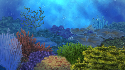 Fototapeta na wymiar 珊瑚,海,手描き,イラスト