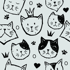 Funny doodle animals. Kittens in cartoon style for T-shirt and apparels graphic vector Print