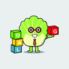 Cute cartoon chinese cabbage businessman stacking goal box in 3d modern style design