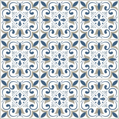 Seamless patchwork tile with Victorian motifs. Original traditional Portuguese and Spain decor. Tiles in dutch, portuguese, spanish, italian style. Vector illustration