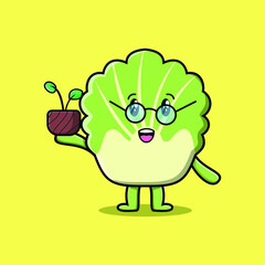 Cute cartoon chinese cabbage holding plant in a pot 3d modern style design