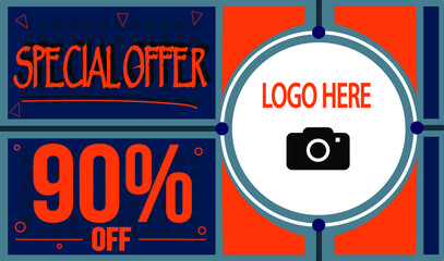 Special offer 90% off. Super banner with logo for big discounts and web shop.