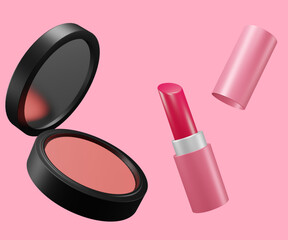 Fototapeta make up set cheek blush and lipstick 3d rendered obraz