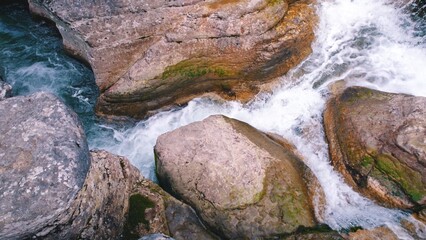 beautiful scenery of small Kinchka waterfall on the river Okatse. High quality photo