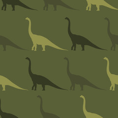 Dinosaurs. Hand-drawn seamless pattern with dinosaurs. For children's fabric, textiles, wallpaper for the nursery. Cute dinosaur design. The silhouette of a dinosaur.