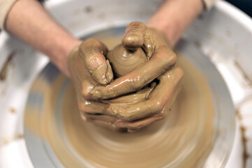 Making Pottery On Spinning Wheel