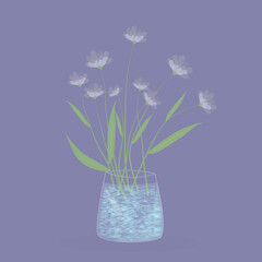 bouquet of flowers in a transparent vase. Vector illustration in flat style for postcard design or printing