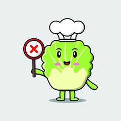 cute cartoon chinese cabbage holding wrong sign in vector character illustration