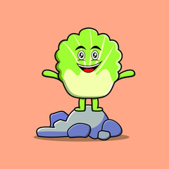 Cute cartoon chinese cabbage character standing in stone vector illustration in concept 3d cartoon style