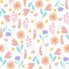 Lovely flower autumn leaves hand drawing illustration aesthetic white style background