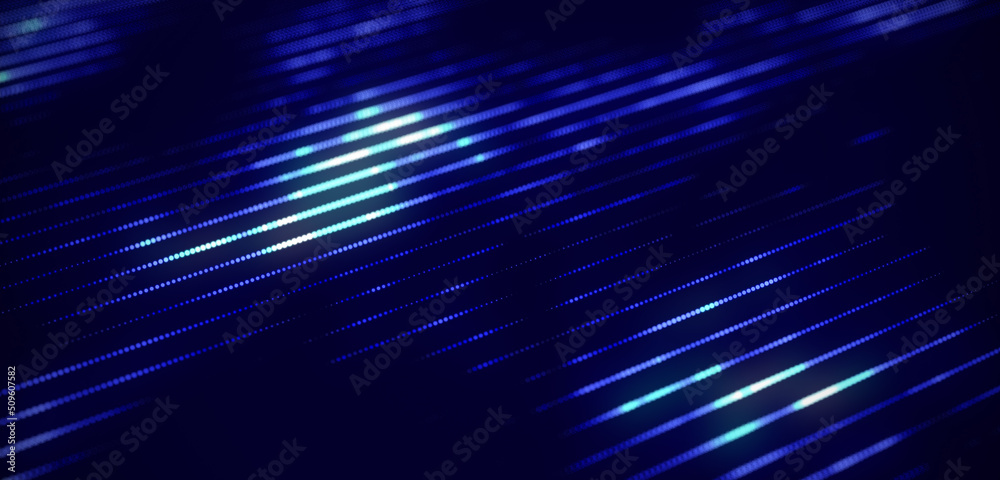 Fototapete technology digital blue background with glowing perspective lines. stripes of dots. concept of matri