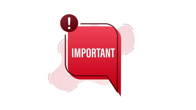 Important written on red label. Advertising sign. Motion graphics 4k